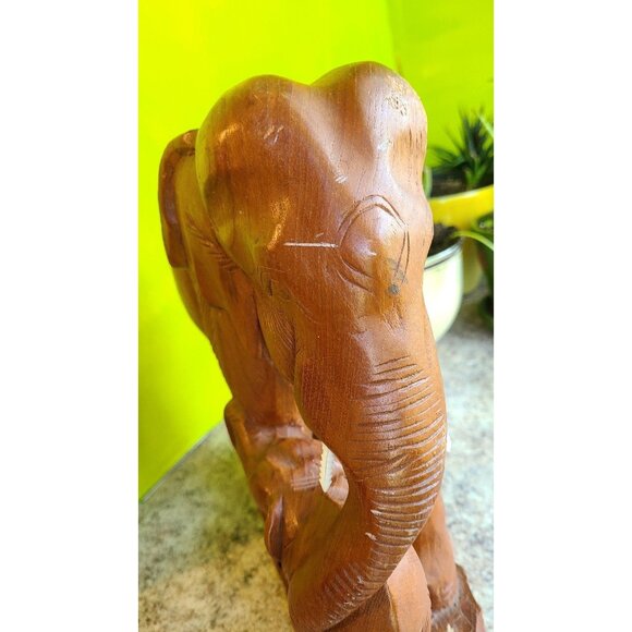 Vintage 1970s Hand Carved Elephant mother and calf - Picture 6 of 12
